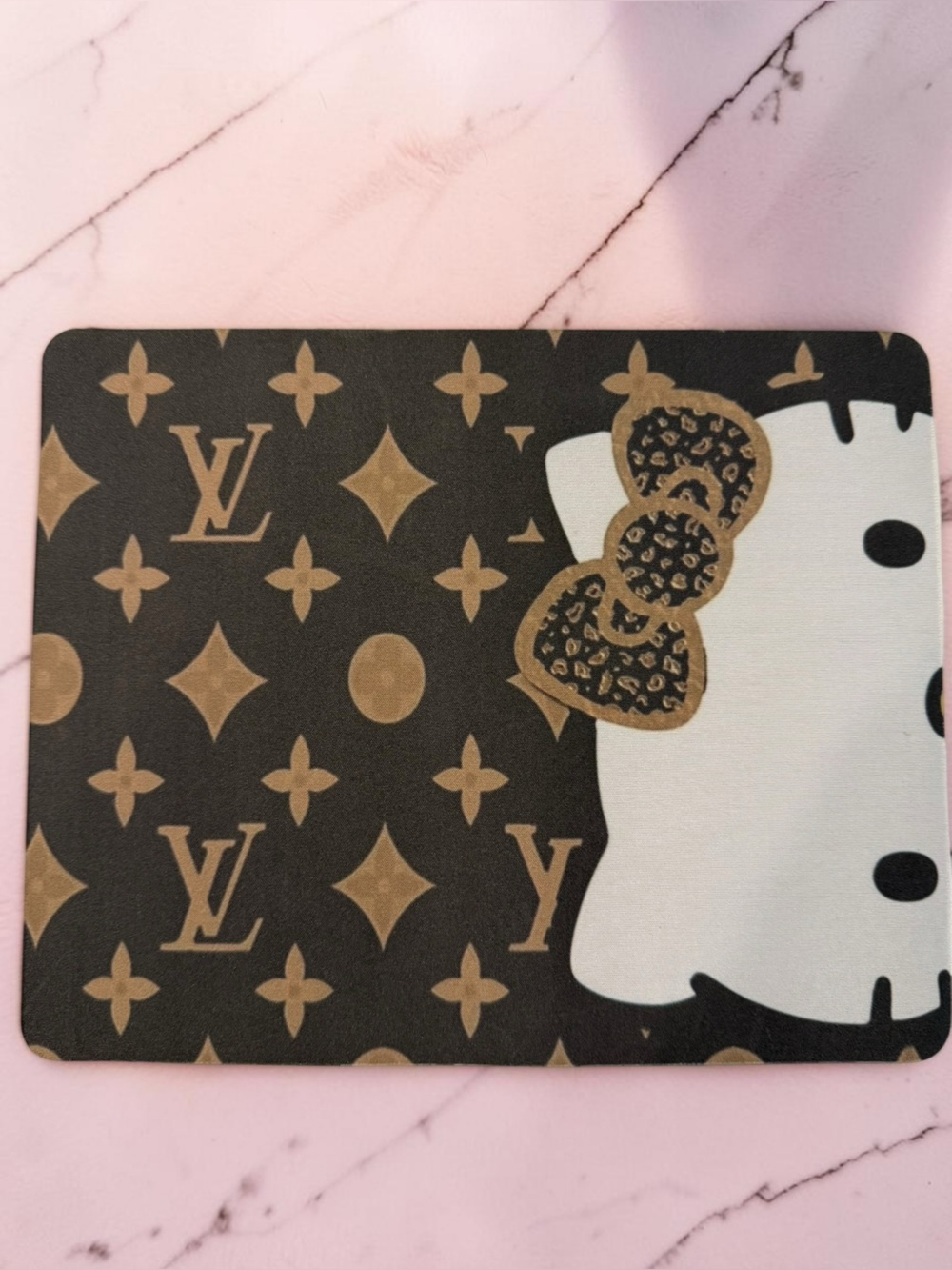 NWOT Designer Inspired Hello Kitty Monogram Mouse Pad - Brown, Tan & White